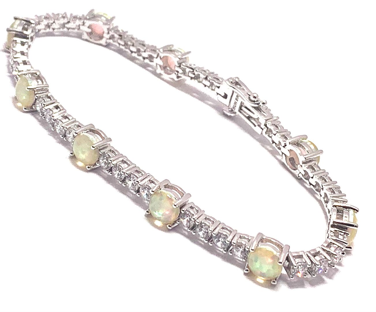 18.00ctw Opal & Diamonique Diamond Tennise Bracelet