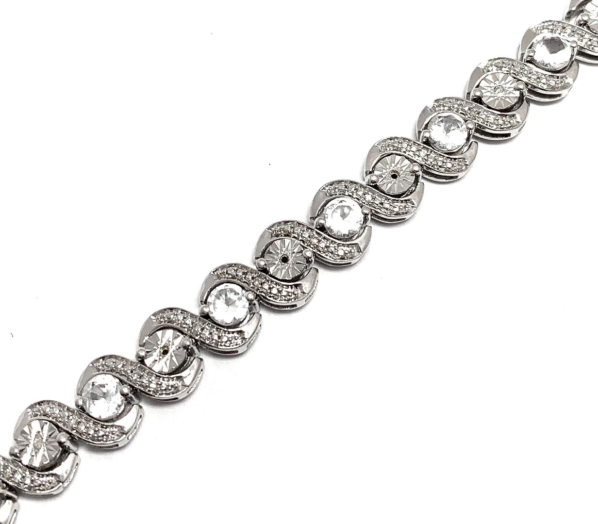 18k  Gold & .925 Sterling Silver  0.05ctw Genuine Diamond & 3.255ctw Genuine White Topaz Tennis  Bracelet
