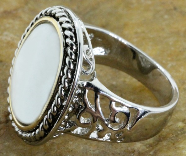 18k Gold Over High Polish Layered Lead Free High End Jewelry With Mother of Pearl Ring size 7