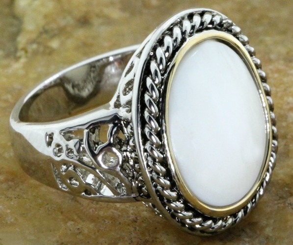 18k Gold Over High Polish Layered Lead Free High End Jewelry With Mother of Pearl Ring size 7