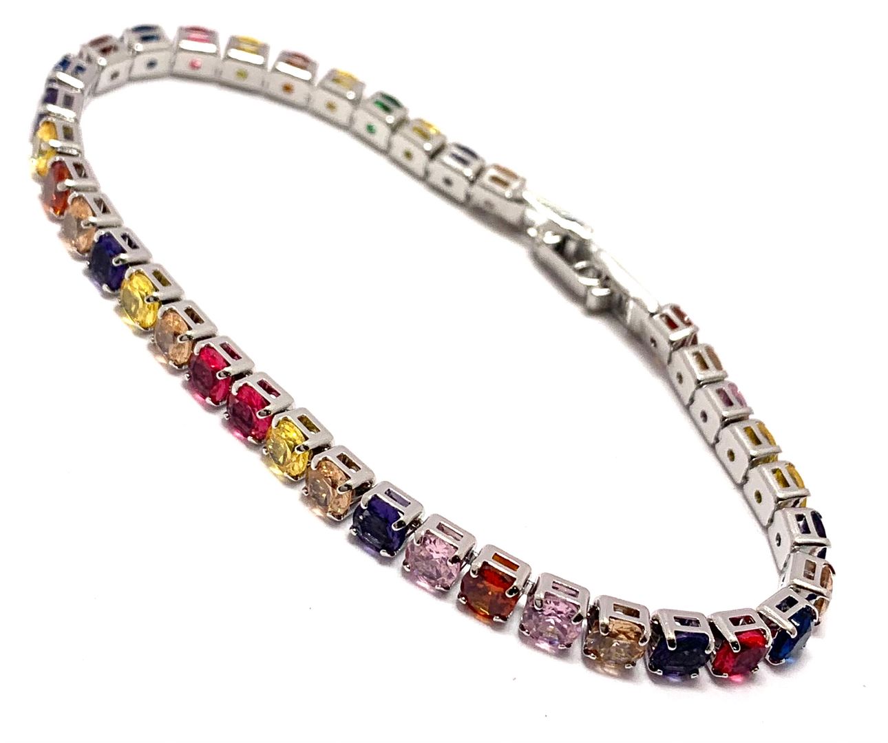 18K Gold Overlay 10.00ctw Multicolor Stones Tennis Bracelet
