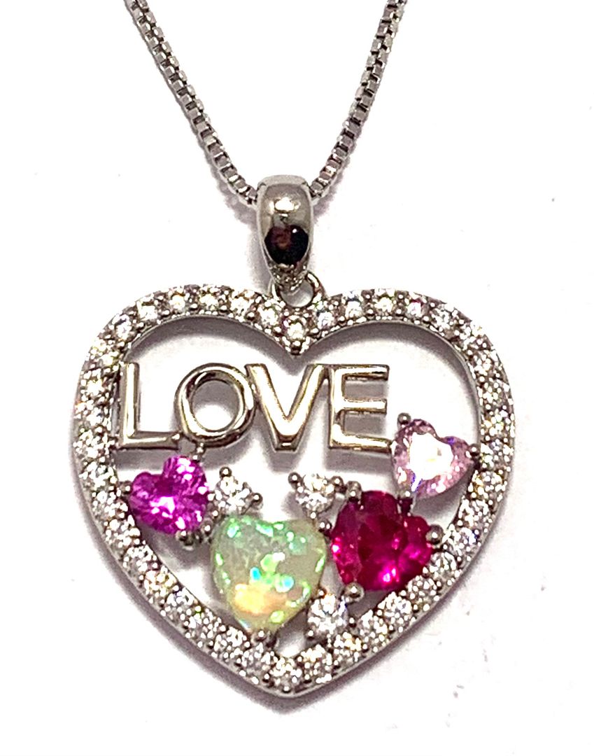 18k Gold Overlay 4.50ctw Multicolor Stones & Diamonique Diamond Heart LOVE Necklace