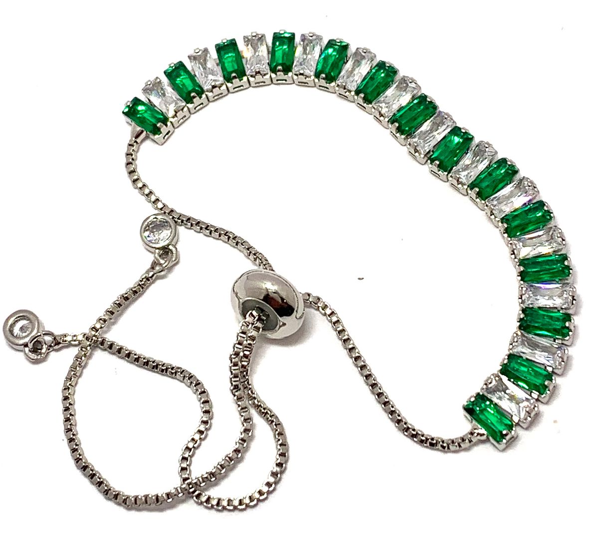 18K Gold Overlay 5.00ctw Diamonique Diamond & Emerald Adjustable Tennis Bracelet