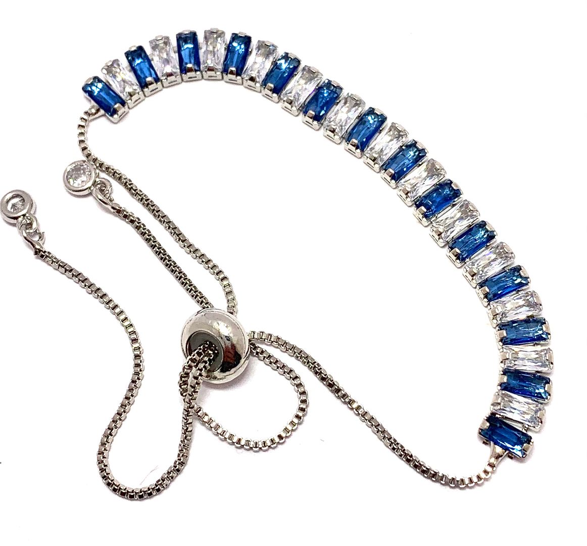 18K Gold Overlay 5.00ctw Diamonique Diamond & Sapphire Adjustable Tennis Bracelet