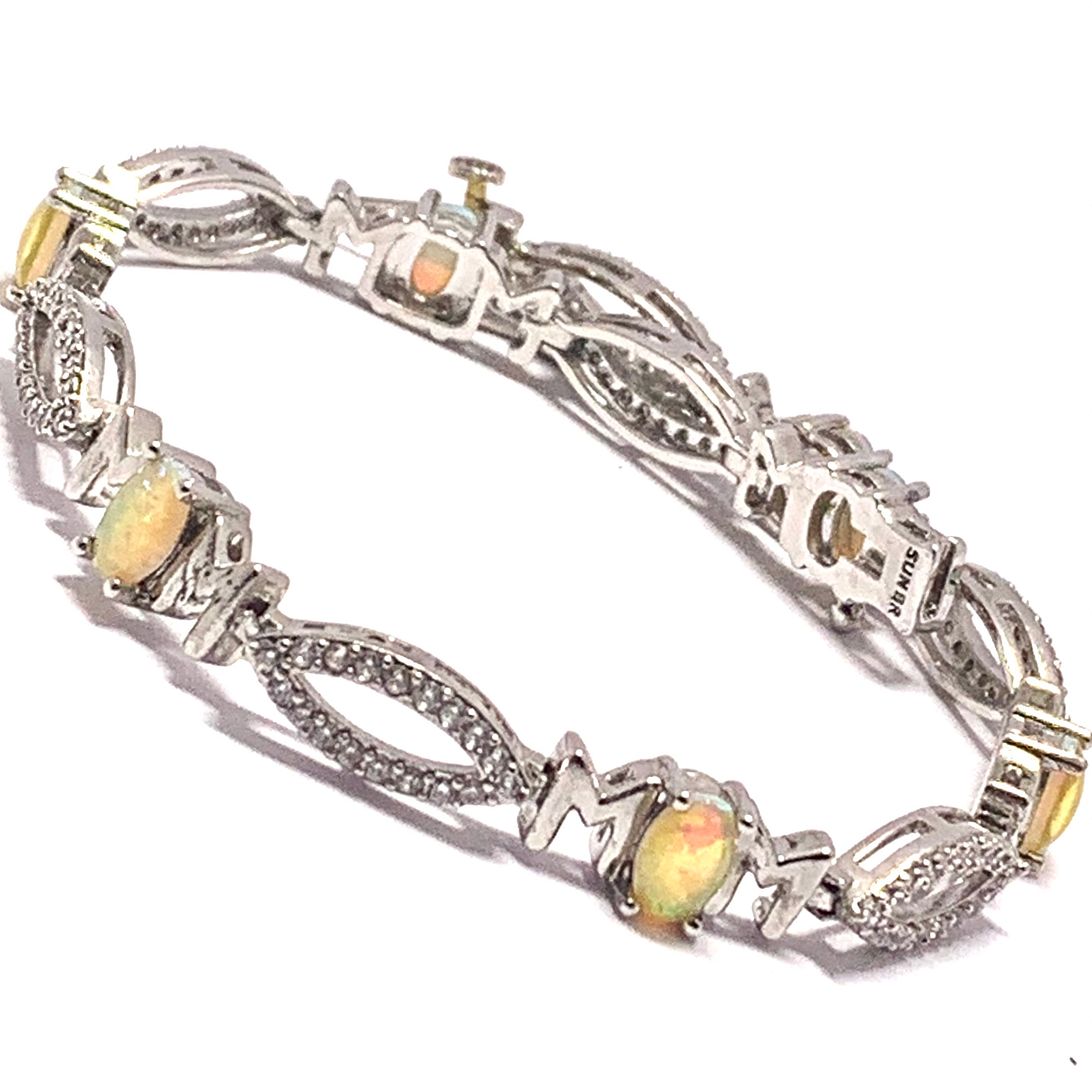 18k Gold Overlay 5.75ctw Opal & Diamonique Diamond Tennis Bracelet