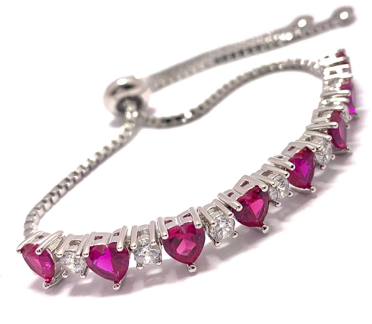 18k Gold Overlay 8.00ctw Ruby & Diamonique Diamond Adjustable Tennis Bracelet