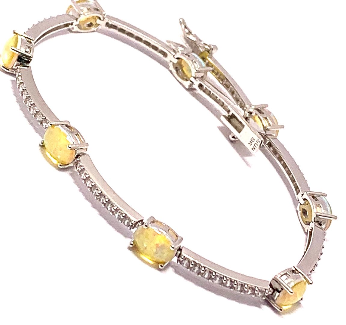 18k Gold Overlay 9.00ctw Opal & Diamonique Diamond Tennis Bracelet