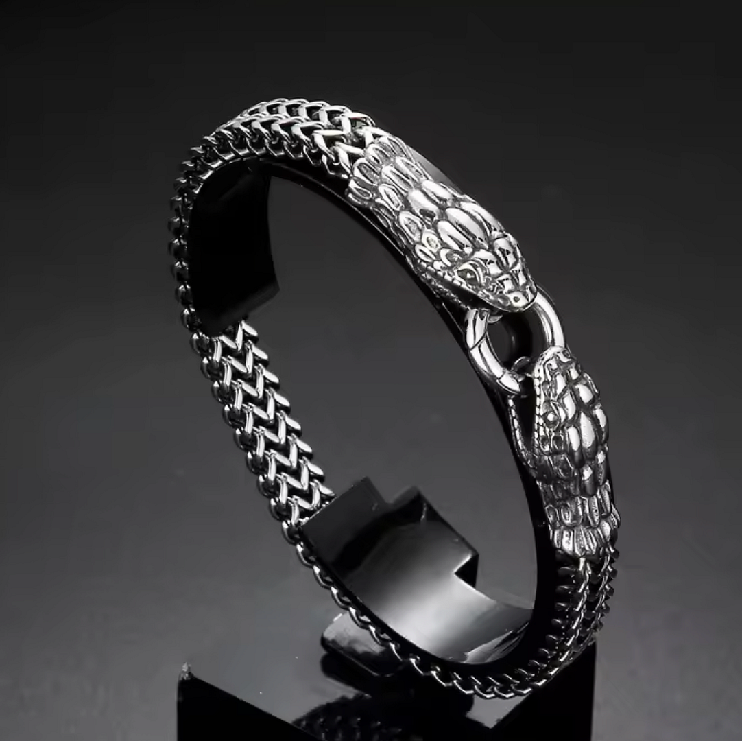 18K Gold Overlay Custom Design Snake Bracelet 8" Long