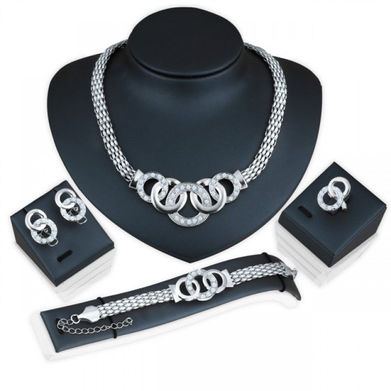 18k Gold Overlay Necklace, Bracelet, Earrings & Ring Set