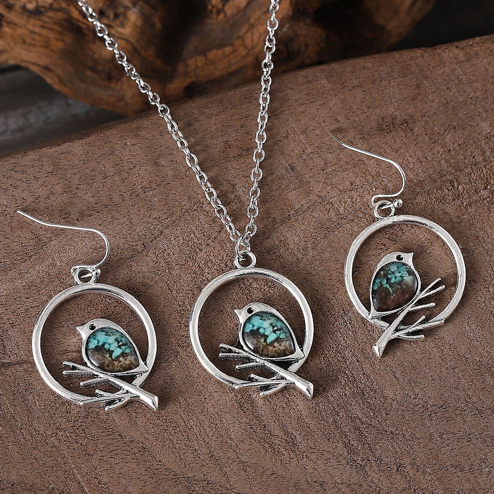 18K Gold Overlay Opal Necklace & Earrings Set