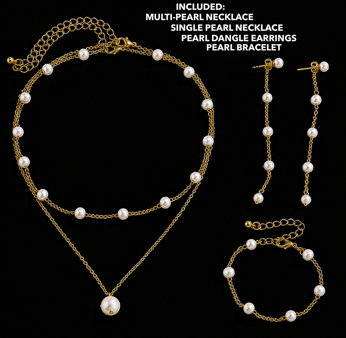 18K Gold Overlay White Pearls 3 Necklaces in 1