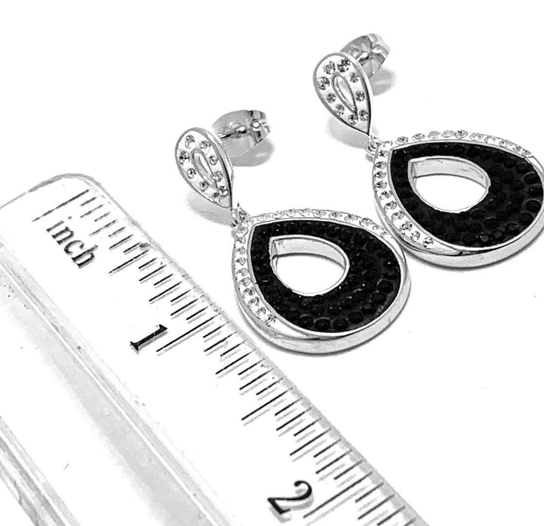 18k White Gold & Fine Jewelry Bronze  2.00ctw  Black & White Natural Crystal  Dangle  Earrings