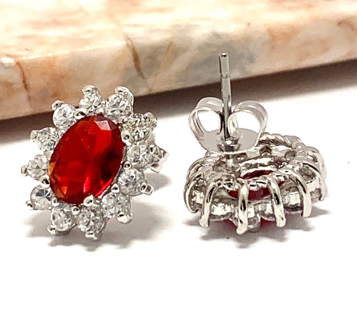 18k White Gold & Fine Jewelry Bronze  3.0 ctw Garnet & White Crystal  Stud Earrings
