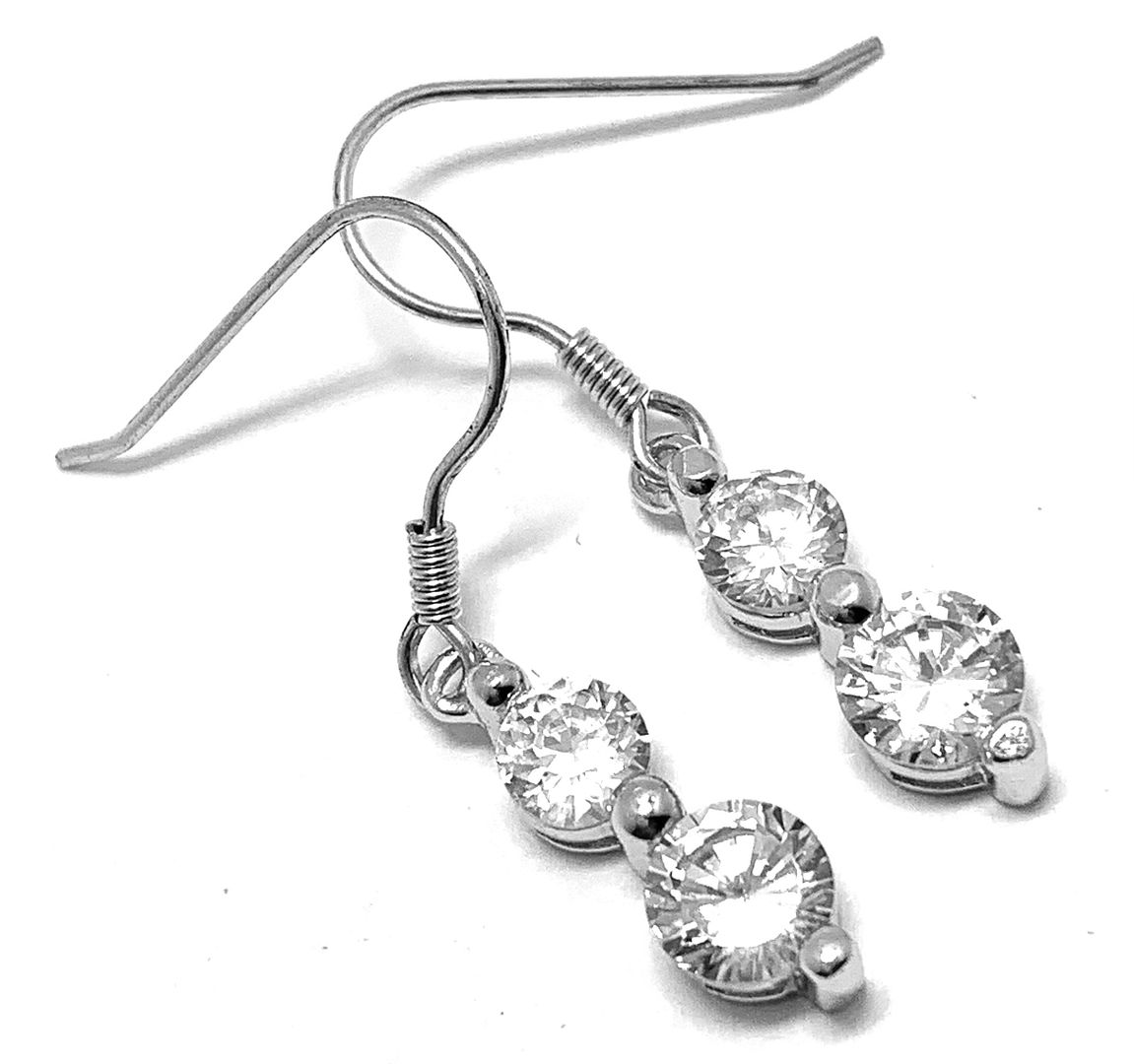 18k White Gold & Fine Jewelry Bronze  4.00ctw  White Crystal Dangle  Earrings