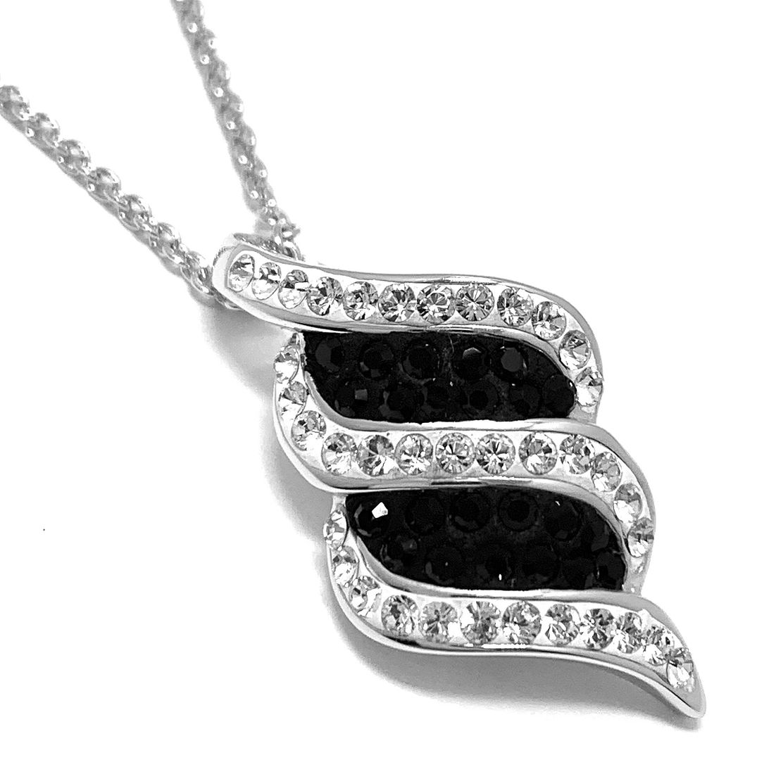 18k White Gold & Jewelry Bronze 2.00ctw Black & White Crystal  Necklace