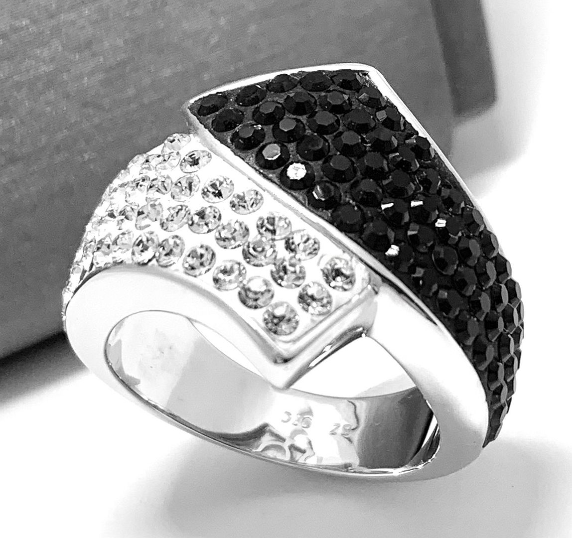 18k White Gold &  Jewelry Bronze 2.00ctw Black & White Crystal Ring