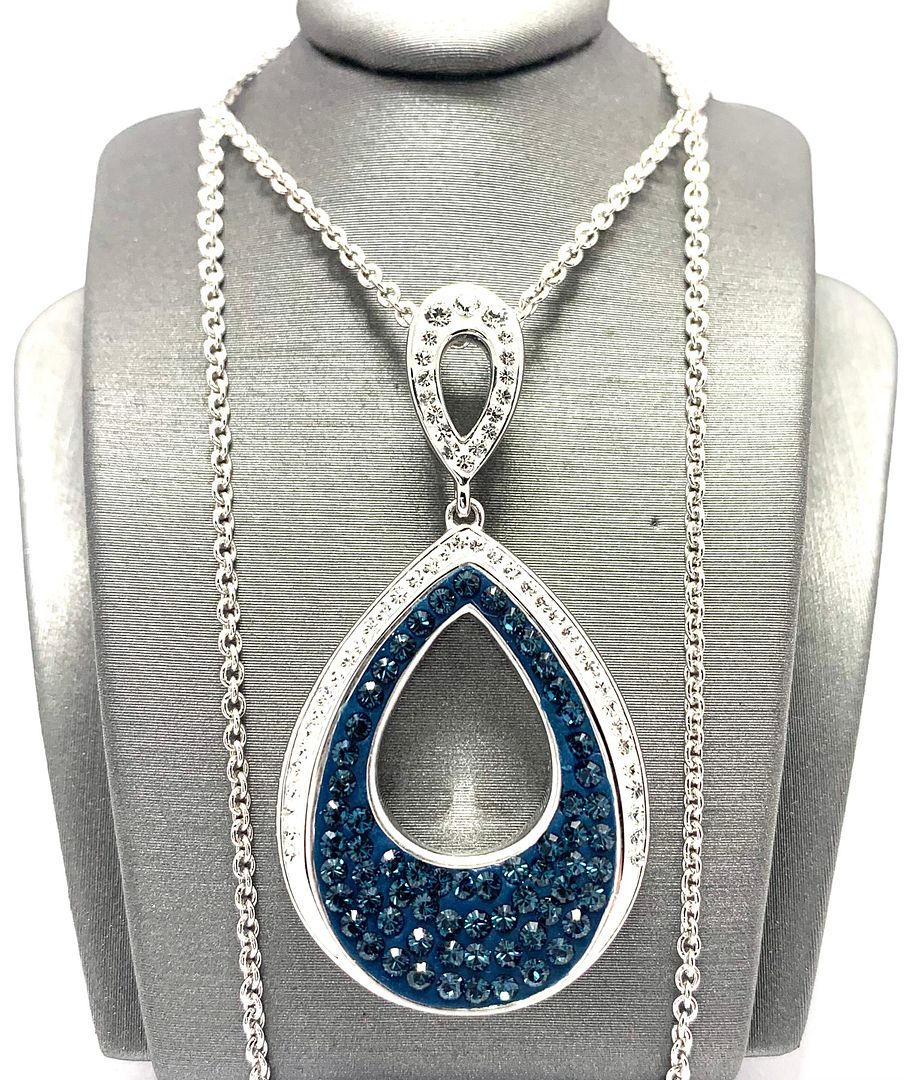18k White Gold & Jewelry Bronze 2.00ctw Blue & White Crystal  Necklace