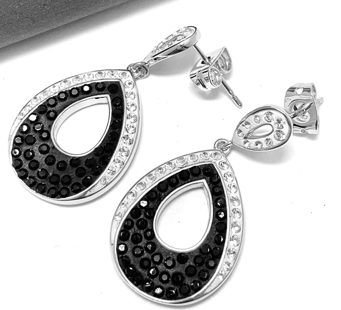 18k White Gold & Jewelry Bronze 3.00ctw Black & White Crystal Earrings