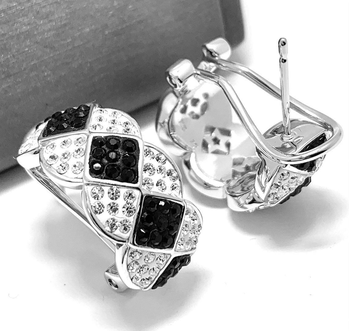 18k White Gold & Jewelry Bronze 3.00ctw Black & White Crystal Hoop Earrings