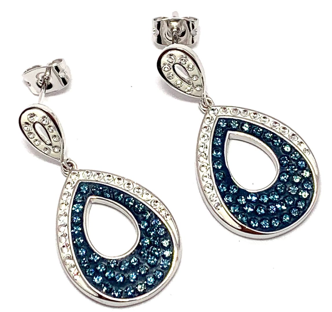 18k White Gold & Jewelry Bronze 3.00ctw Blue & White Crystal  Earrings