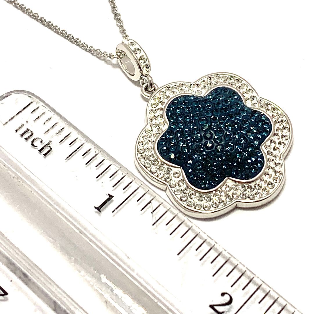 18k White Gold & Jewelry Bronze 3.00ctw Blue & White Crystal Necklace