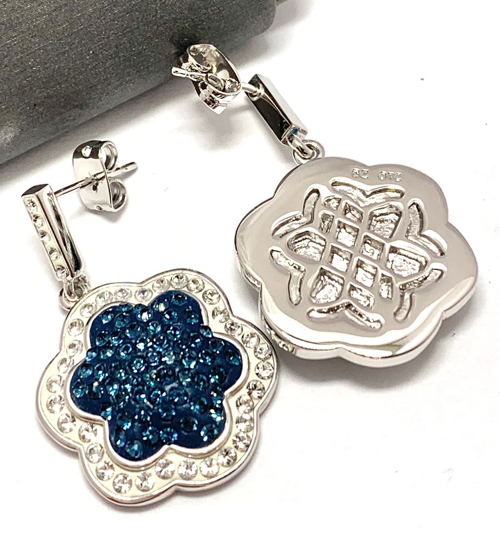 18k White Gold & Jewelry Bronze 4.00ctw Blue & White Natural Crystal   Dangle Earrings