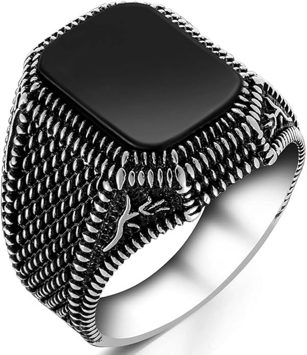 18k White Gold Overlay Unisex Onyx Ring