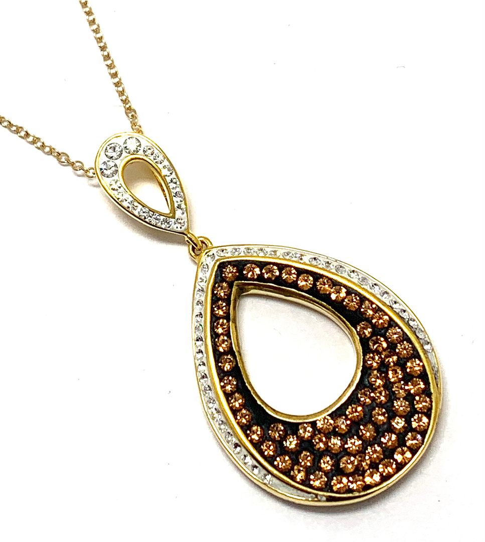 18k Yellow Gold & Jewelry Bronze 2.00ctw Cognac  & White Crystal  Necklace