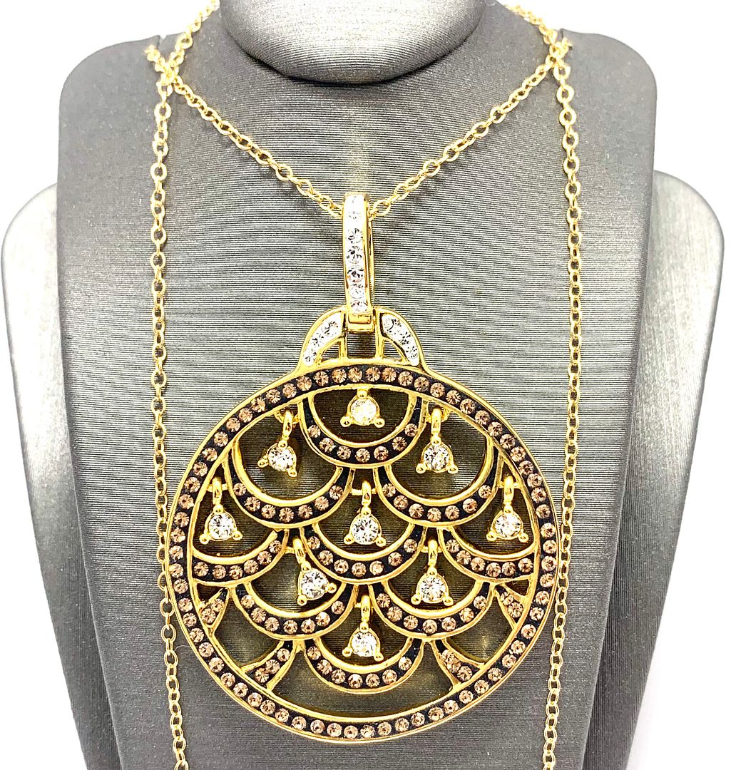18k Yellow Gold & Jewelry Bronze 2.00ctw Cognac & White Crystal  Necklace