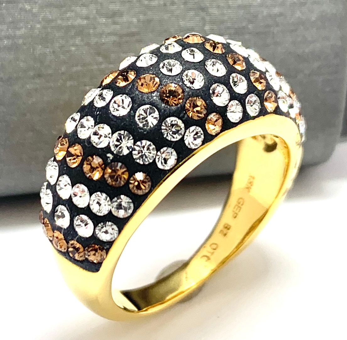 18k Yellow Gold & Jewelry Bronze 2.00ctw Cognac & White Crystal Ring