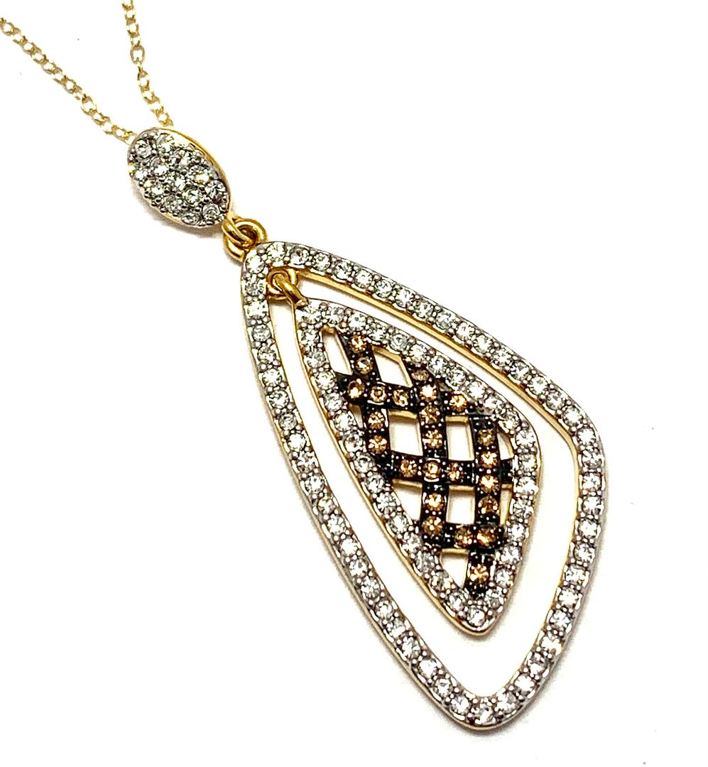 18k Yellow Gold & Jewelry Bronze 2.00ctw Cognac  & White Natural Crystal    Necklace