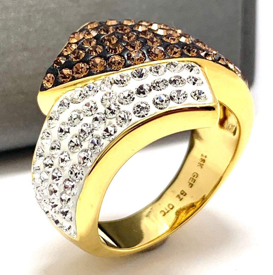 18k Yellow  Gold & Jewelry Bronze 2.00ctw Coqniac & White Crystal Ring
