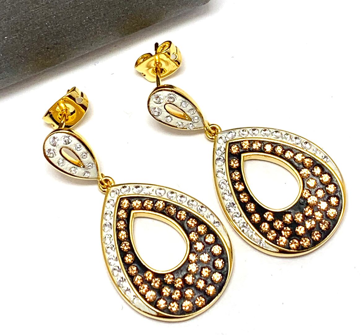 18k Yellow Gold & Jewelry Bronze 3.00ctw Cognac & White Natural Crystal   Earrings