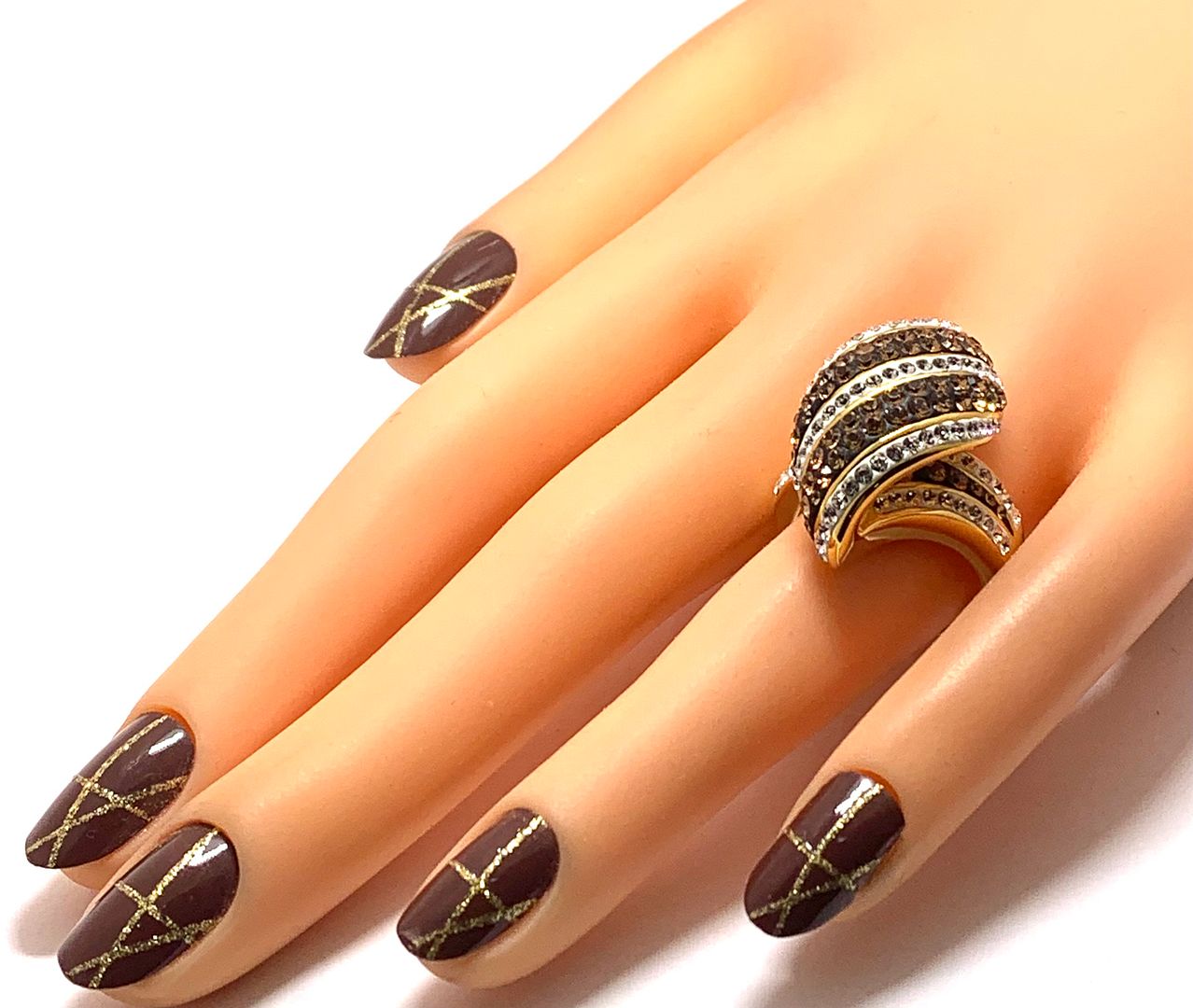 18k Yellow Gold & Jewelry Bronze 3.00ctw Cognac & White Natural Crystal   Ring