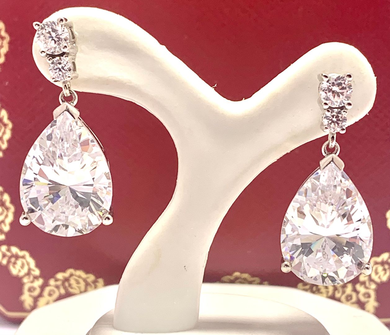19.00ctw Moissanite Dangle Earrings in 18k WG & .925 Sterling Silver