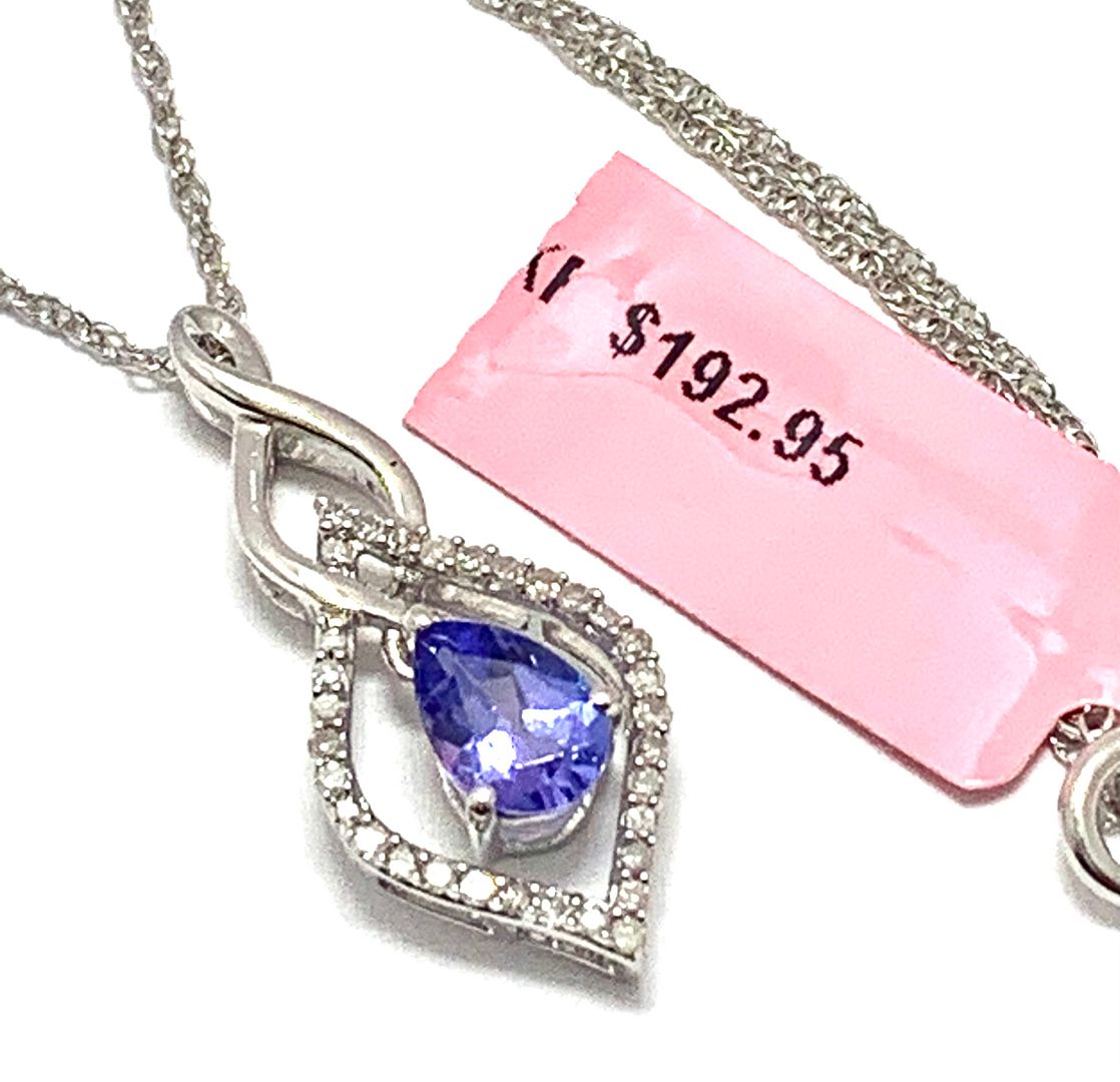 $192 Wholesale Cost  Genuine Diamond, 1.00ctw Genuine Tanzanite, Solid .925 Sterling Silver & 18k Gold Ovr. Necklace