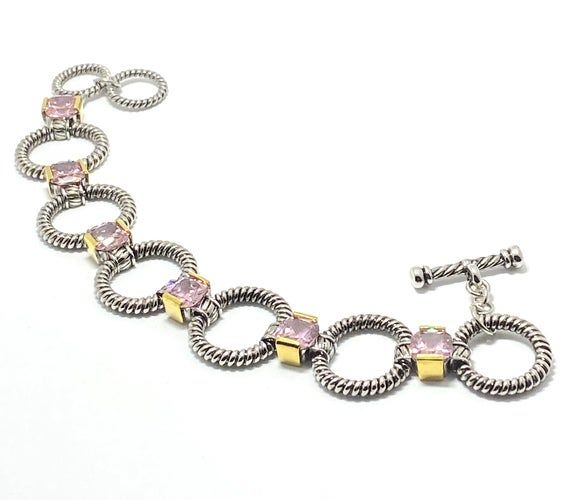 19.25ct Pink Topaz Chunky Statement Bracelet Two-Tone 14