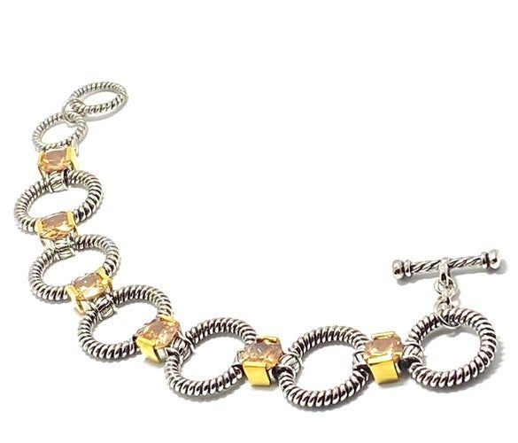 19.5ct Golden Topaz Chunky Statement Bracelet Two-Tone 14k Gold Over