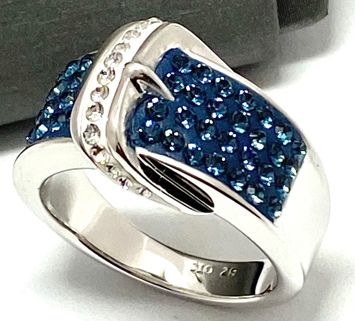 2.00 ctw Blue & White Diamonique Diamonds Buckle Ring