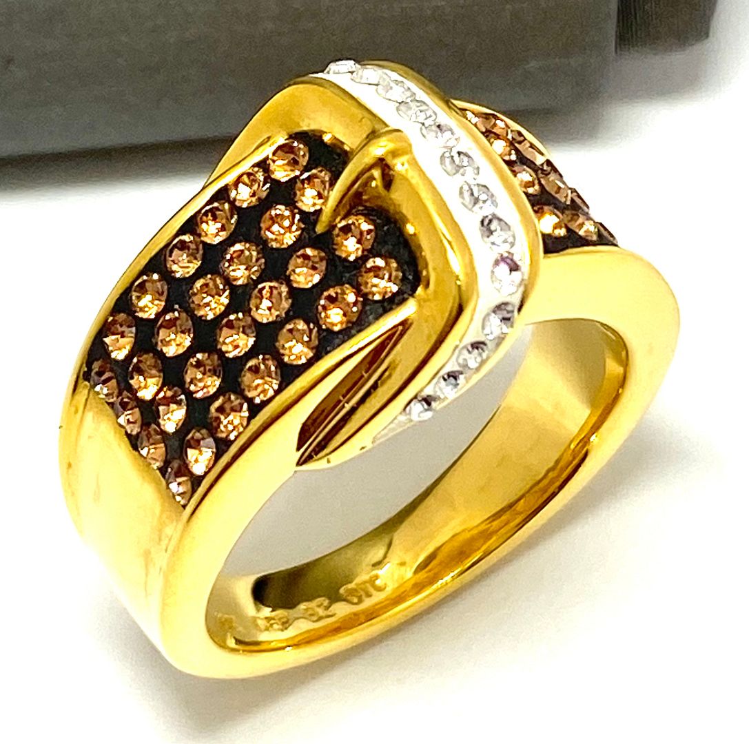 2.00 ctw Cognac & White Italian Natural Natural Crystal Buckle Ring