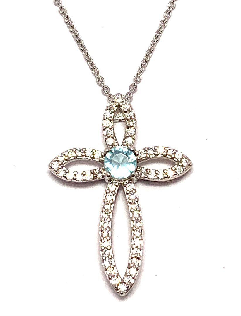 2.00ctw Blue Topaz & Diamonique Diamond Cross Necklace