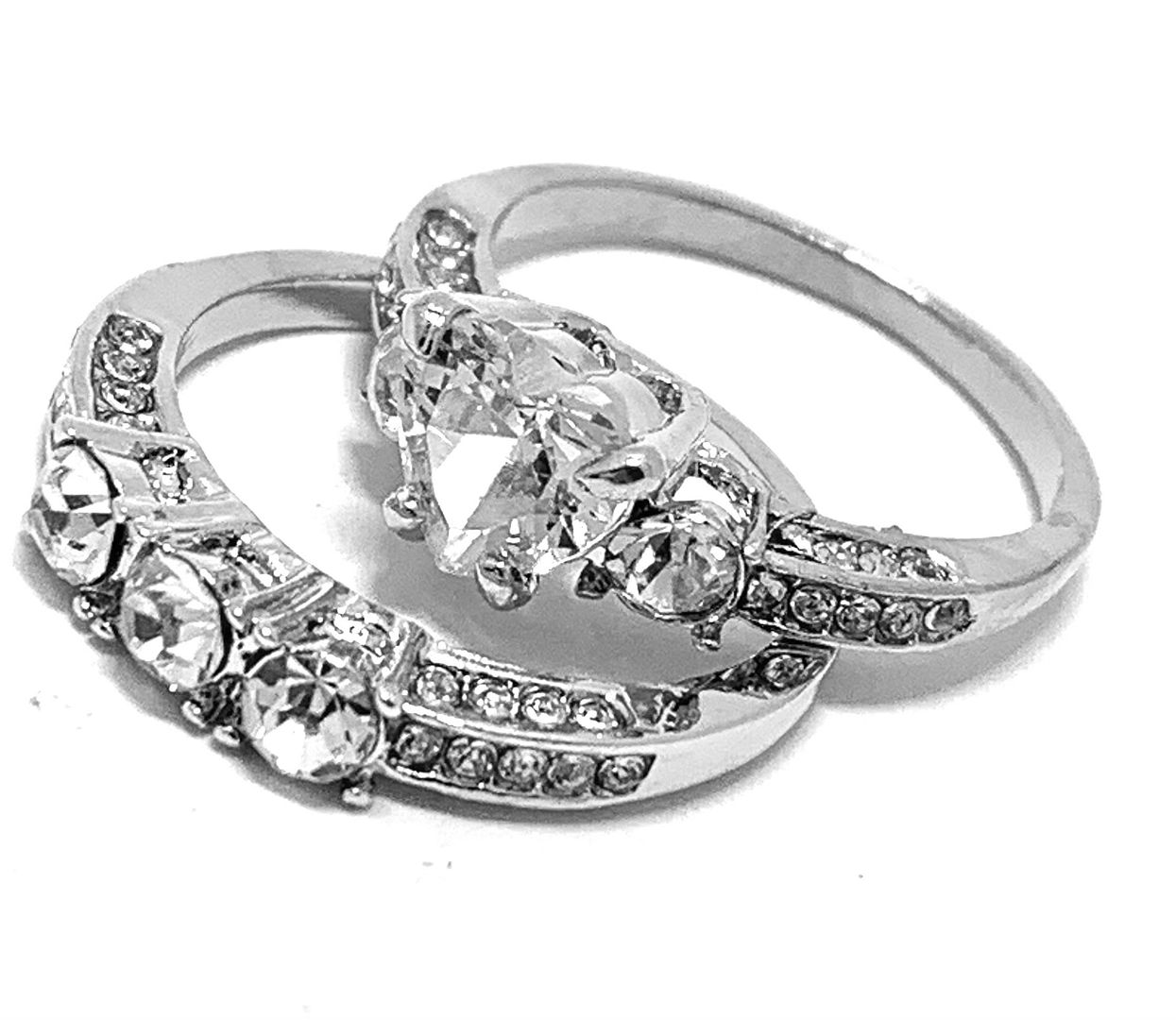 2.00ctw Cubic Zirconia 18k White Gold Overlay Bridal Engagement Ring Set