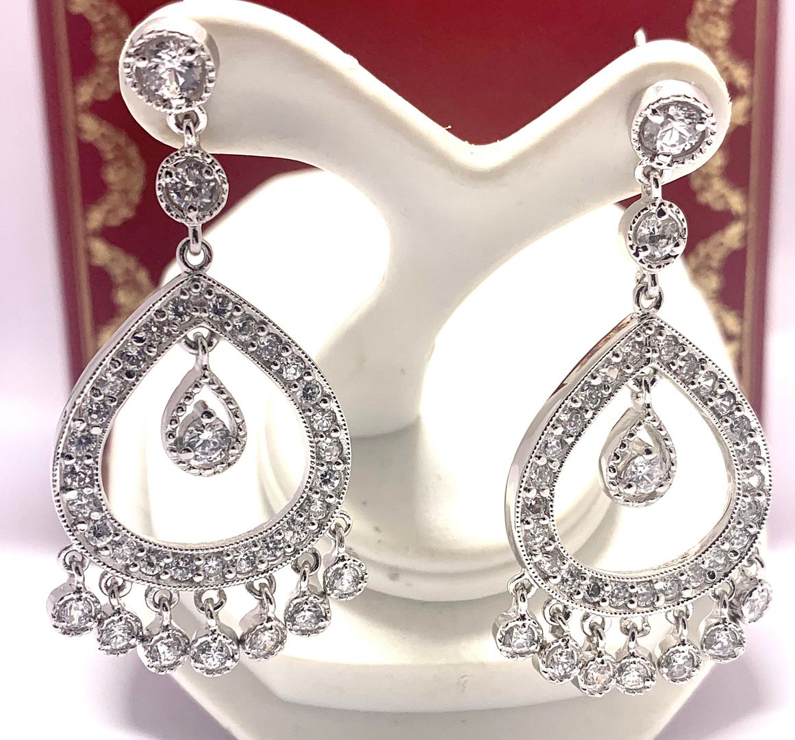 2.00ctw Moissanite Dangle Earrings in 18k WG & .925 Sterling Silver