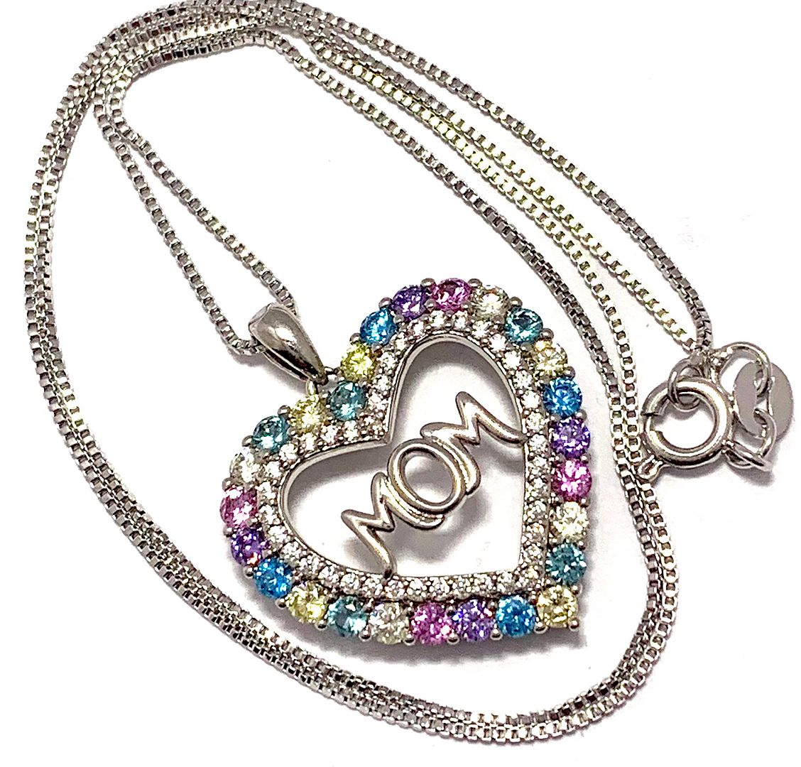 2.00ctw Multicolor Stone “MOM” Heart Necklace in 18K Gold Overlay – Designer Inspired