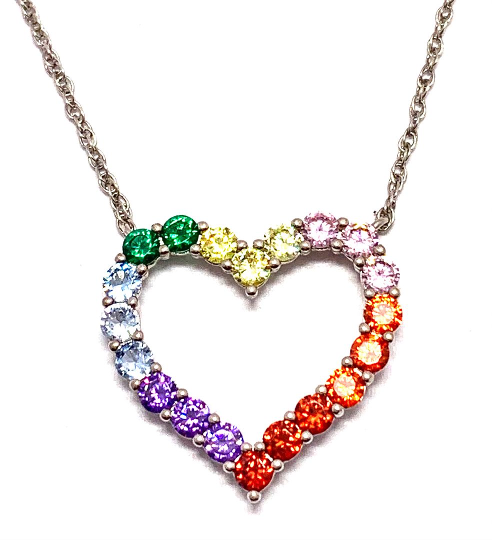 2.00ctw Multicolor Stones & Diamonique Diamond Heart Necklace