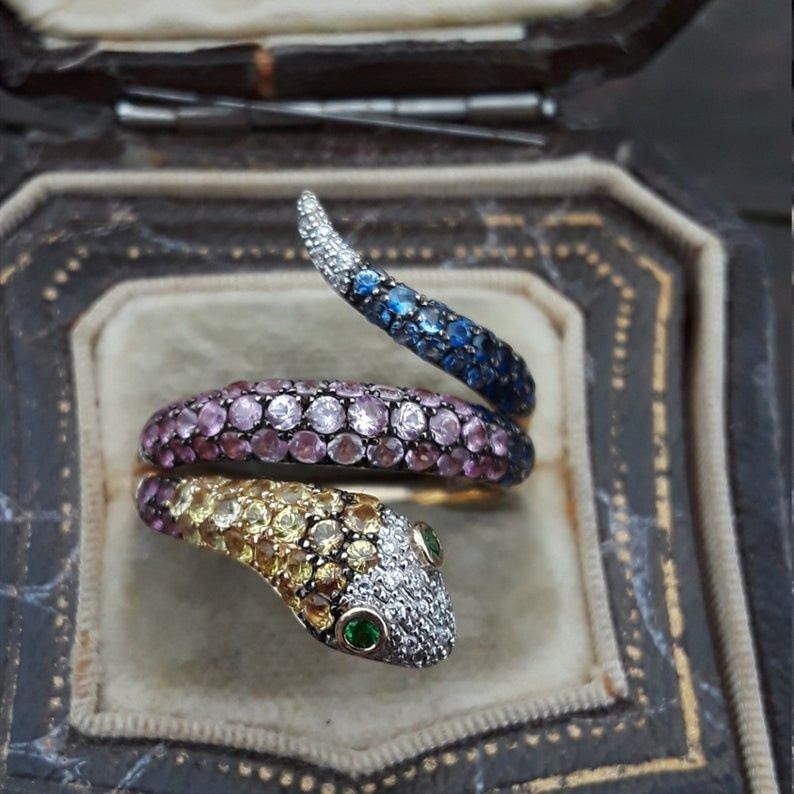 2.00ctw Multicolor Stones Snake Ring