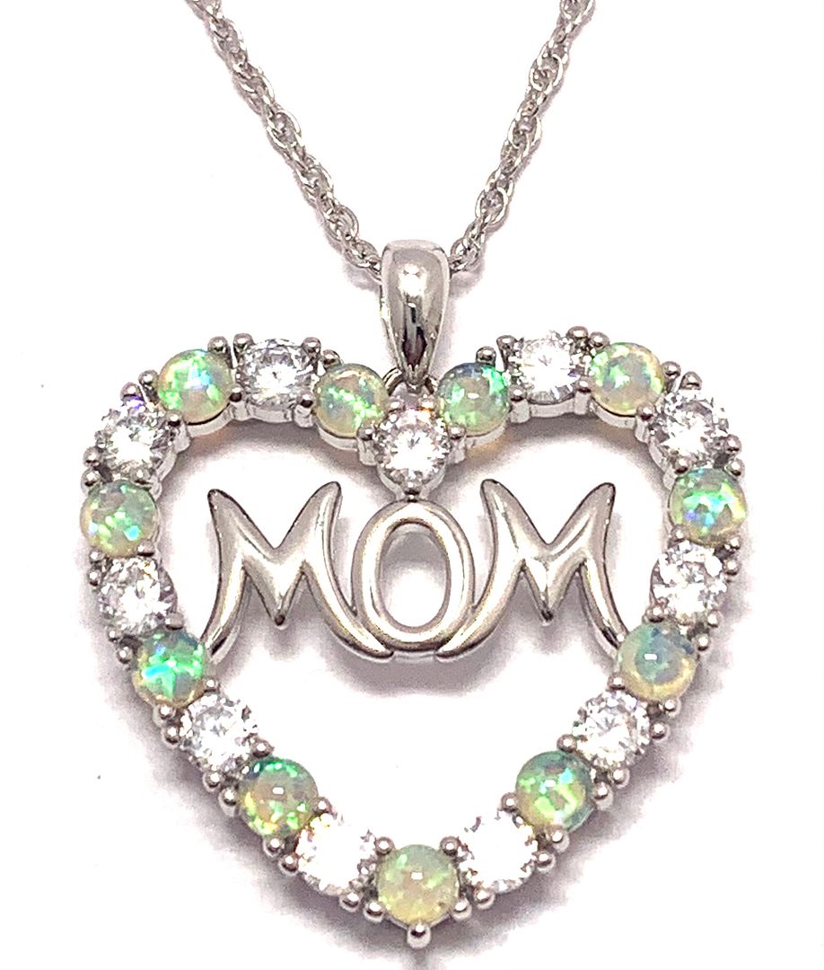 2.00ctw Opal & Diamonique Diamond Heart MOM Necklace