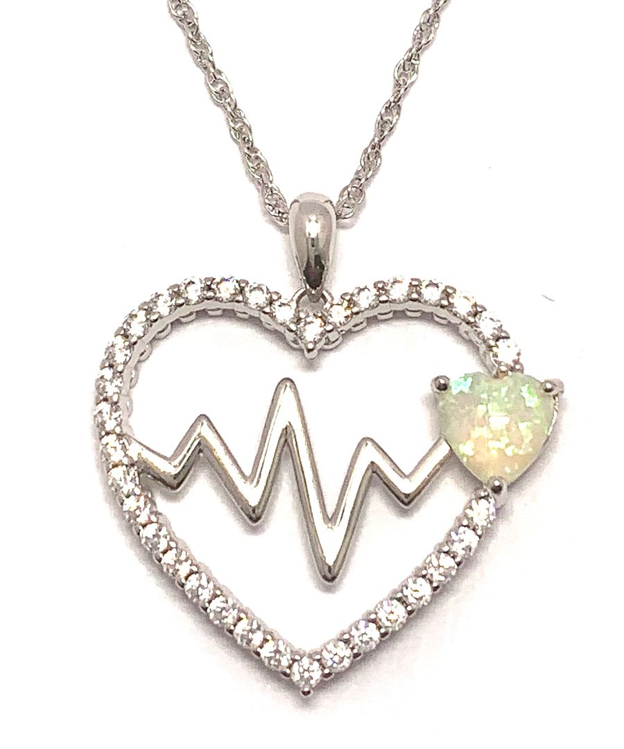 2.00ctw Opal & Diamonique Diamond Heart Necklace