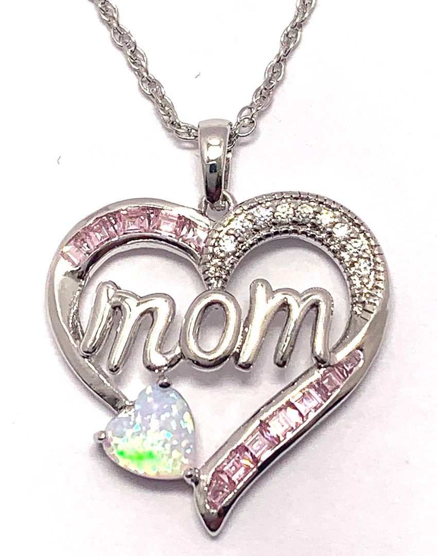 2.00ctw Opal, Pink Topaz & Diamonique Diamond Heart Necklace