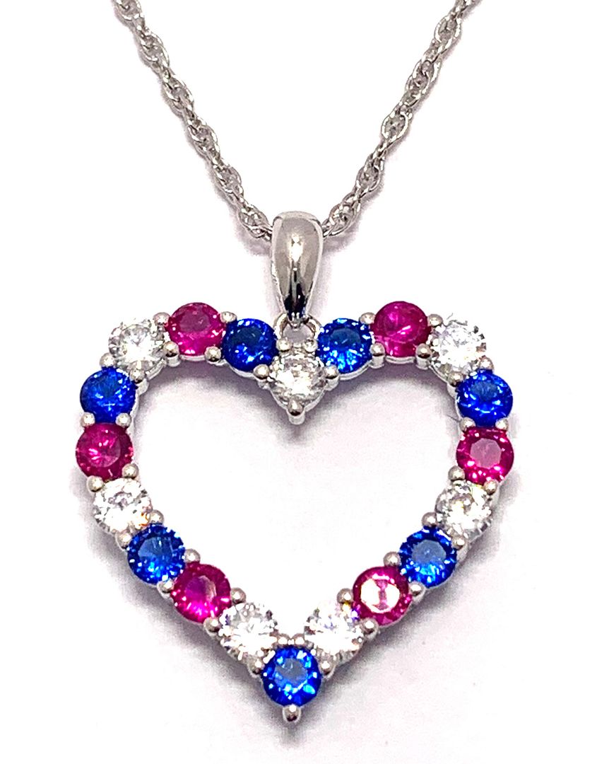 2.00ctw Ruby, Sapphire & Diamonique Diamond Heart Necklace